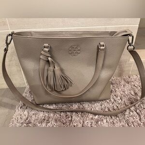 Tory Burch Thea Tassle French Grey Leather Tote